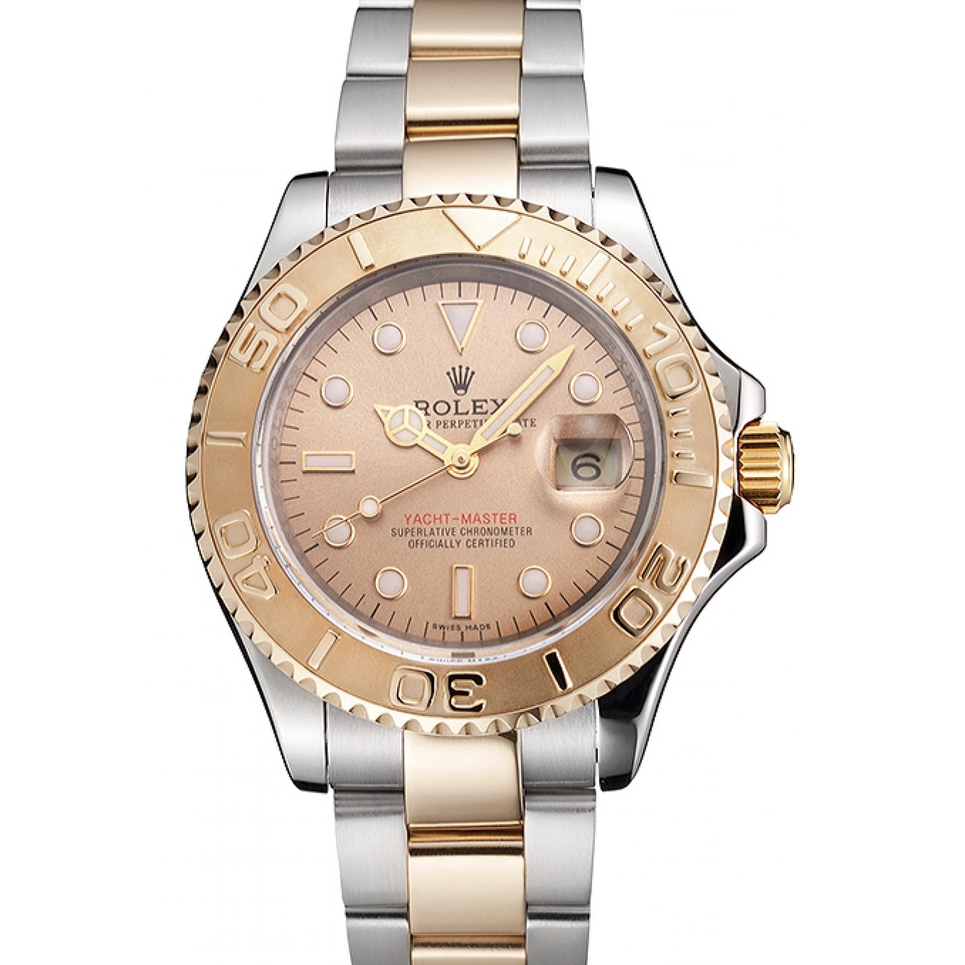 Aaa replica watch Bezel Swiss Stainless Tone Yacht-Master Dial Champagne Steel Bracelet Two Rolex Case Gold 0519